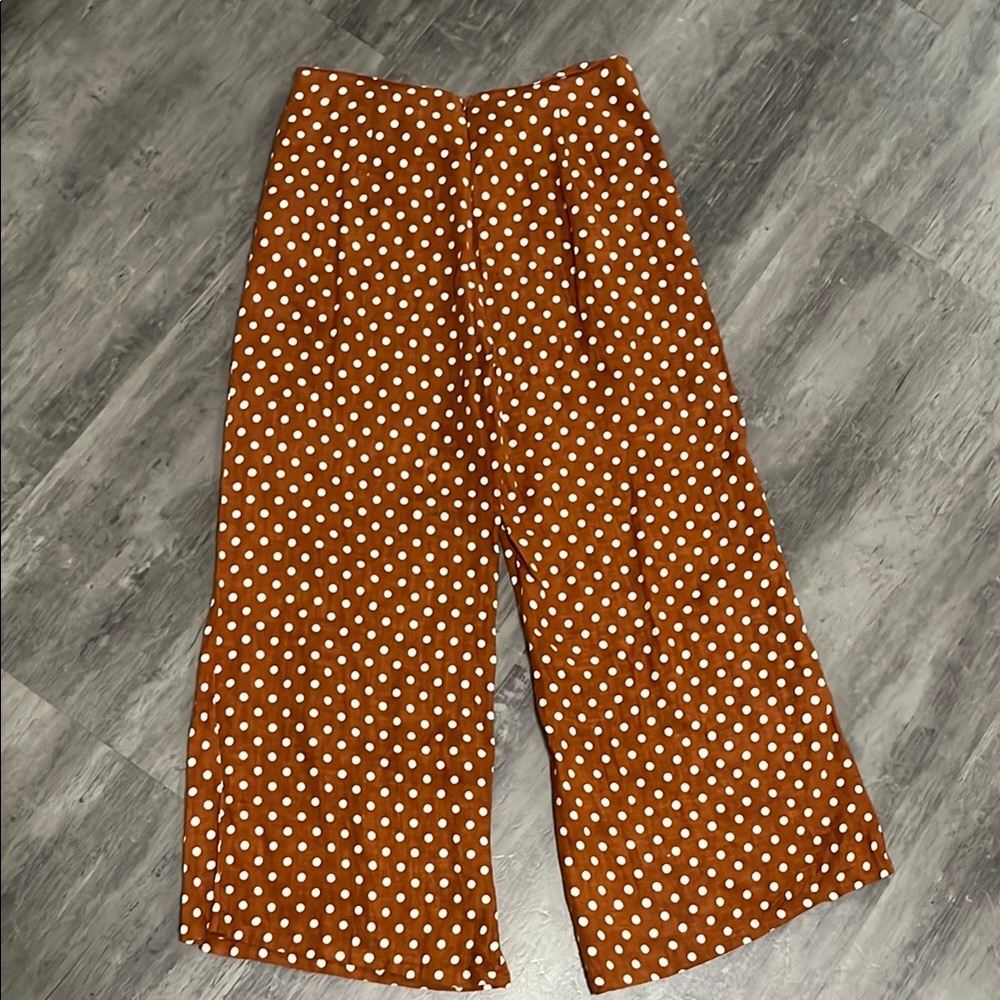 FAITHFULL The Brand Amber Linen Polka Dot Size 8 Wide Leg Pants Pockets - Picture 2 of 9